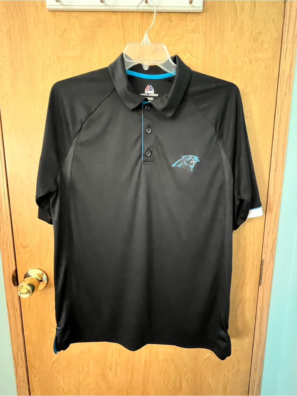 Majestic North Carolina Panthers Men's Black Polo Shirt Cool Base Size XL  EUC